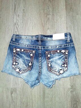 Shyanne Jean Shorts Size 29 Rhinestone Bling American Flag Patriotic Distressed